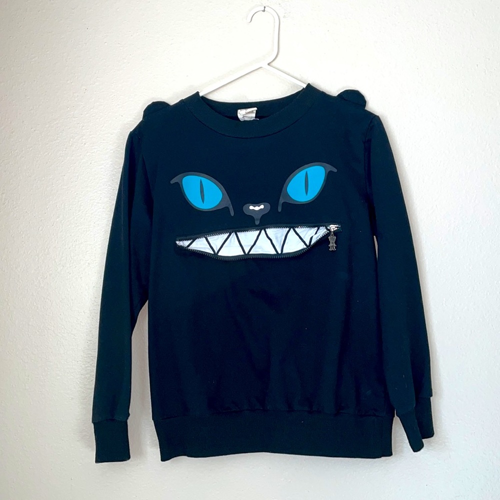 Black cat sweatshirt with zipper mouth and ears on shoulders size small - Picture 2 of 7